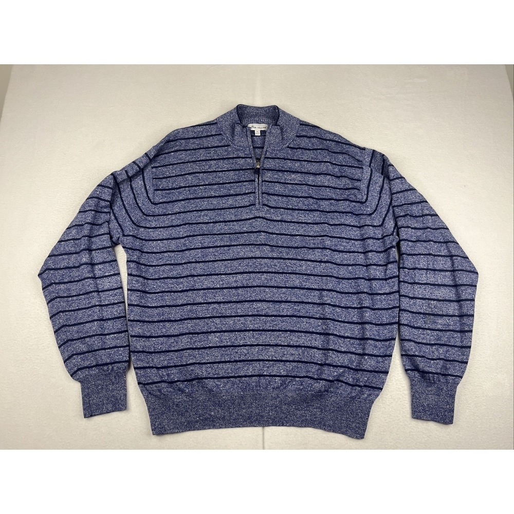 $195 Peter Millar Crown Cool 1/4 Zip Blue Striped Linen Wool Mens Size XL